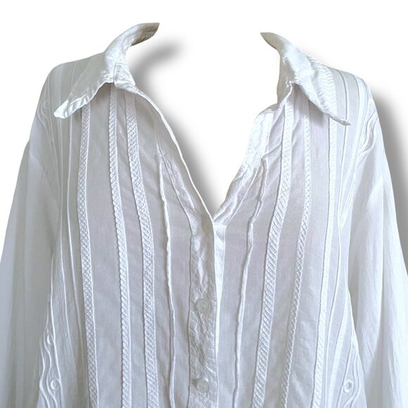 Soft Surroundings Womens Tunic Top Sz 3X White Cotton Boho Embroidered Coastal - Picture 5 of 12